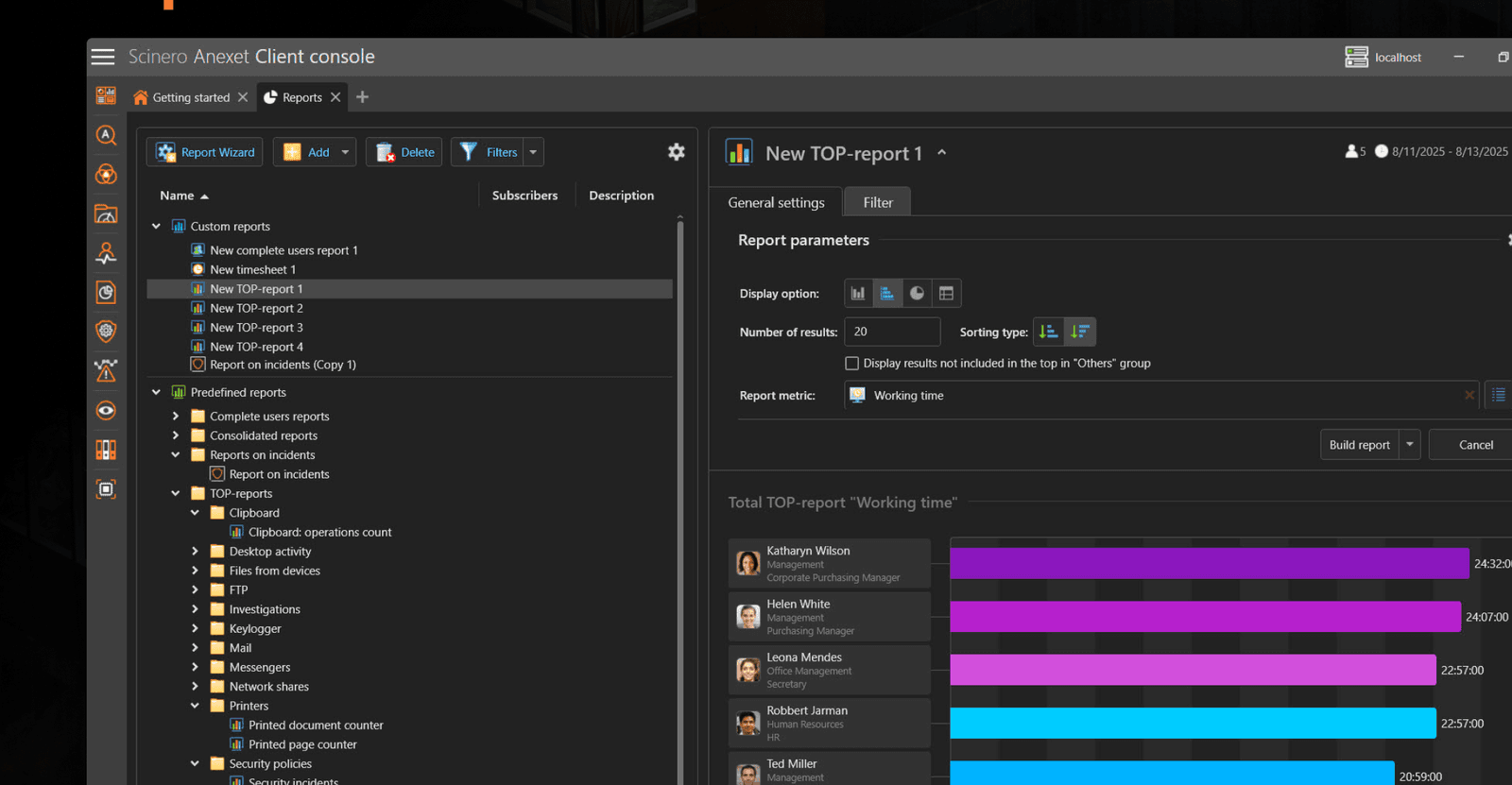 Anexet console generating incident reports and dashboards for investigations and audits