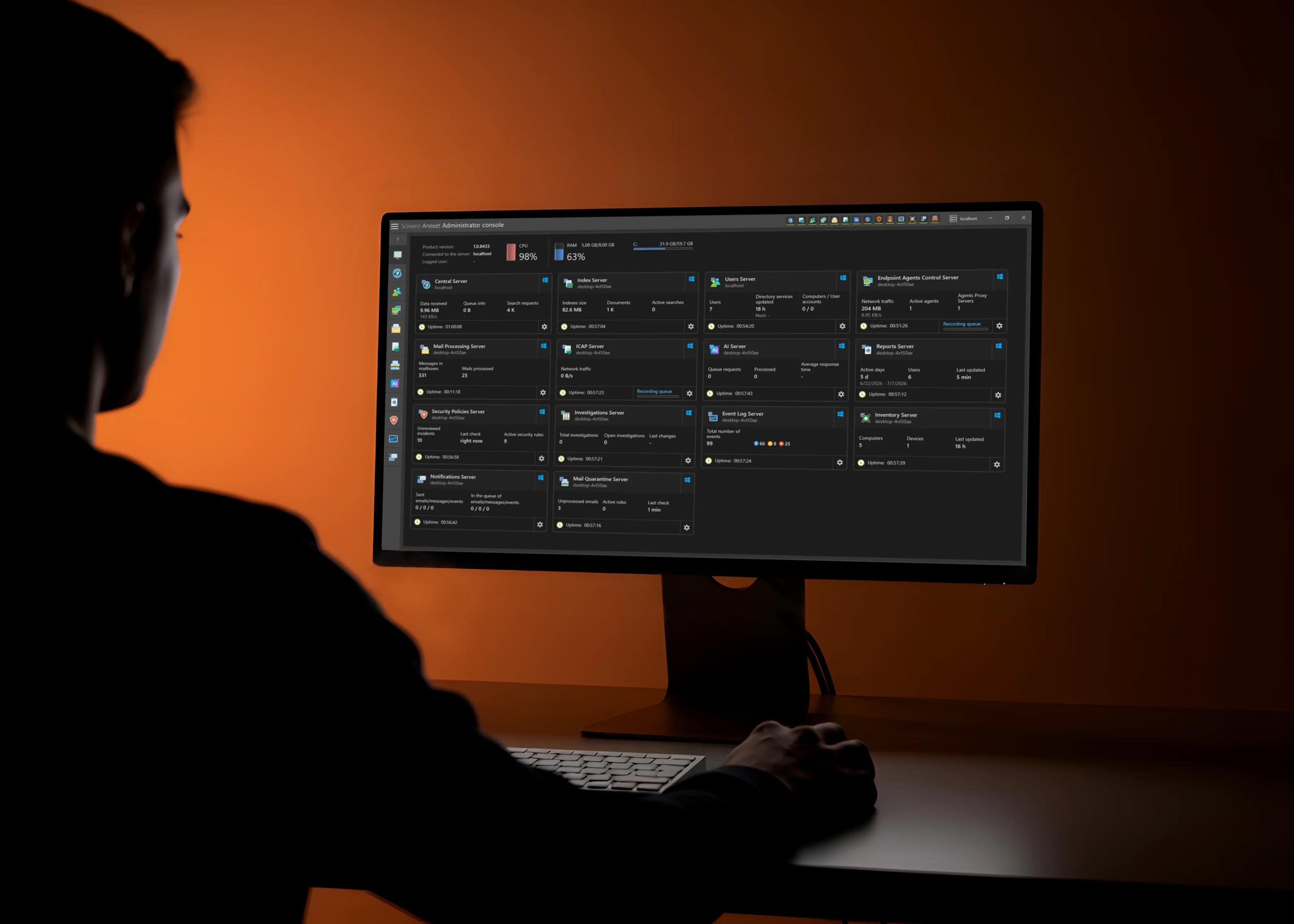 Client Console and Administrator Console on two monitors