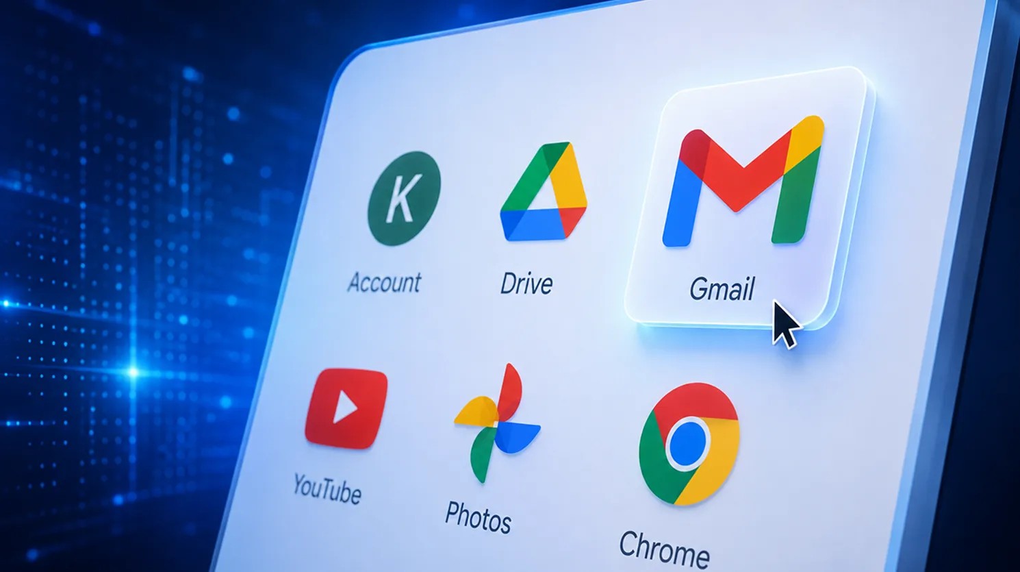 Tablet showing Google apps with the Gmail icon highlighted