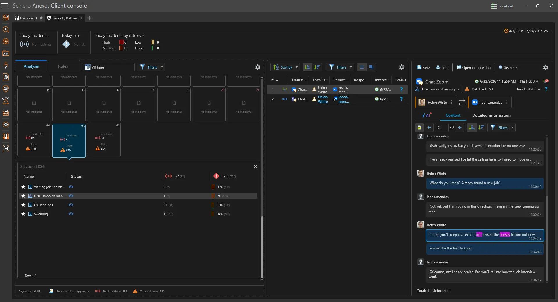 Anexet console configuring security policies and automatic risk-based blocking